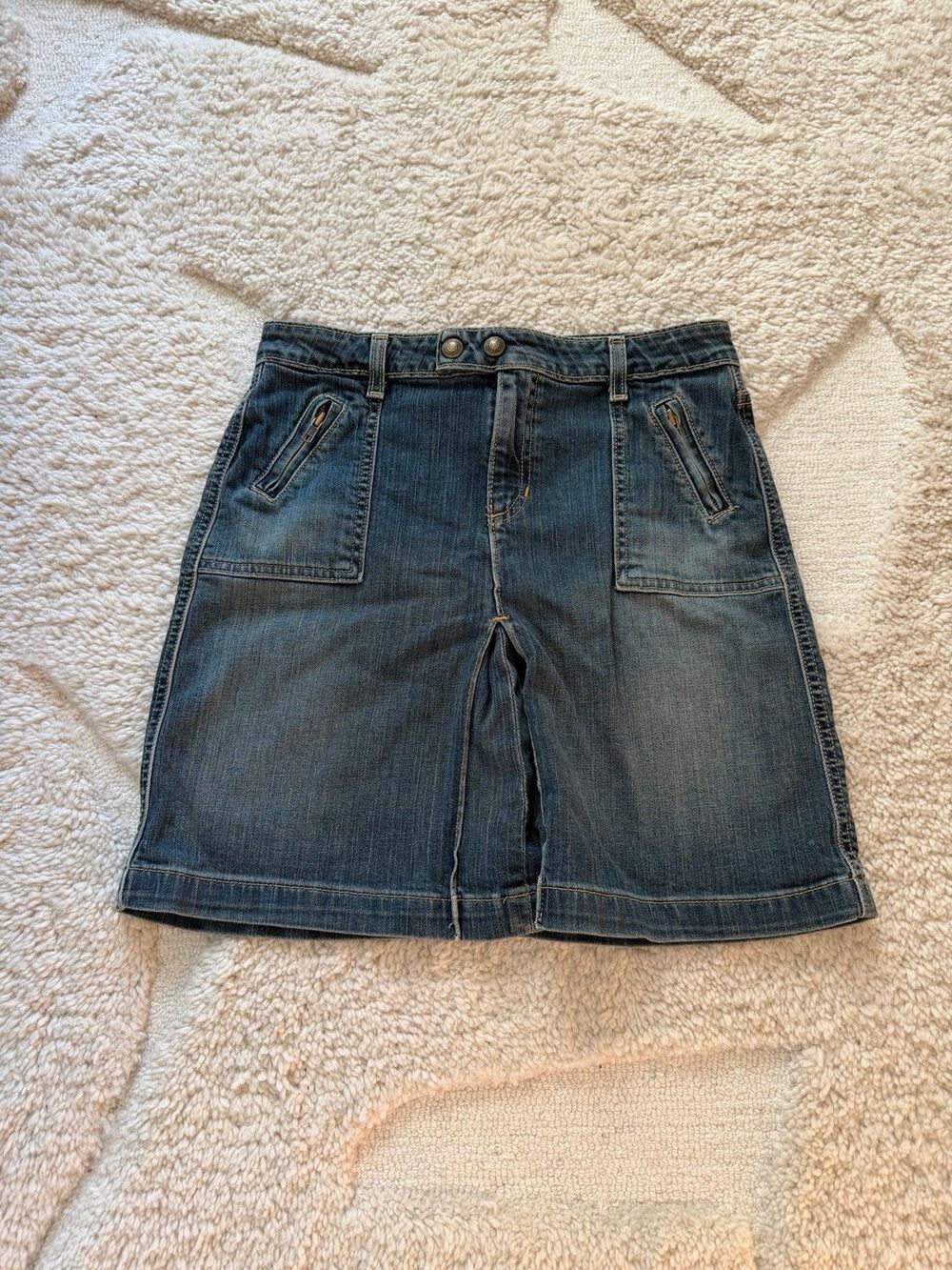 Vintage Y2K Denim Utility Mini Skirt Patch Pocket Zip Accents Size 4